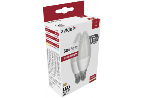 Bec LED lumânare 6.5W E14 WW Avide Twin Pack