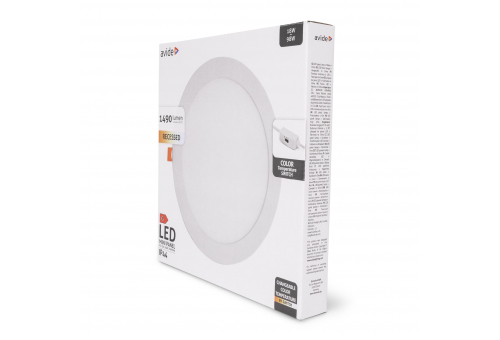 LED Beépíthető Kerek Mennyezeti Lámpa 18W, CCT kapcsolóval, ALU, IP44 Front