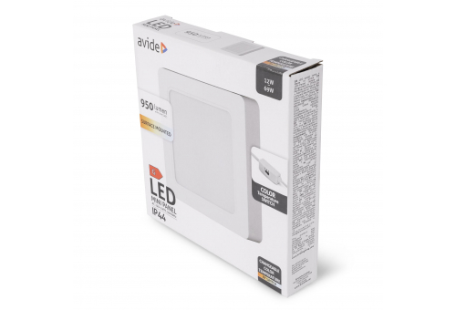LED Falra Szerelhető Négyzetes Mennyezeti Lámpa 12W, CCT kapcsolóval, ALU, IP44 Front